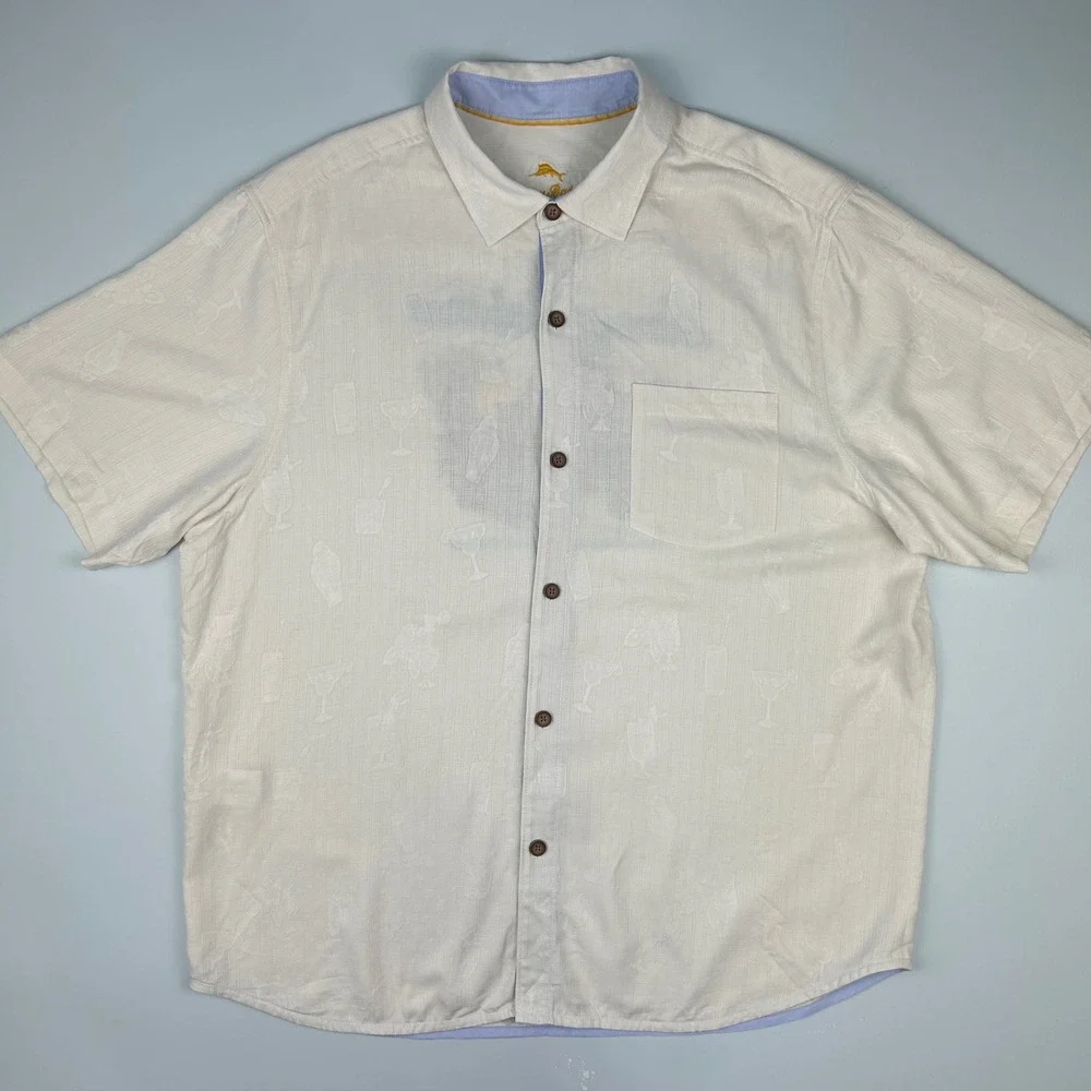 Tommy Bahama Mens XL Hard Choices Cocktail Embroidered Silk Blend Camp Shirt - Picture 3 of 10